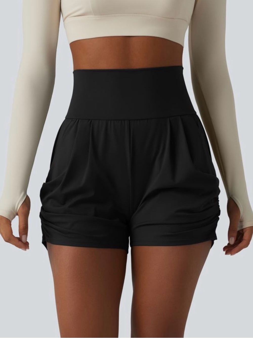 Halara Softly Zero Airy High-Waisted Ruched Shorts with Pockets 3”